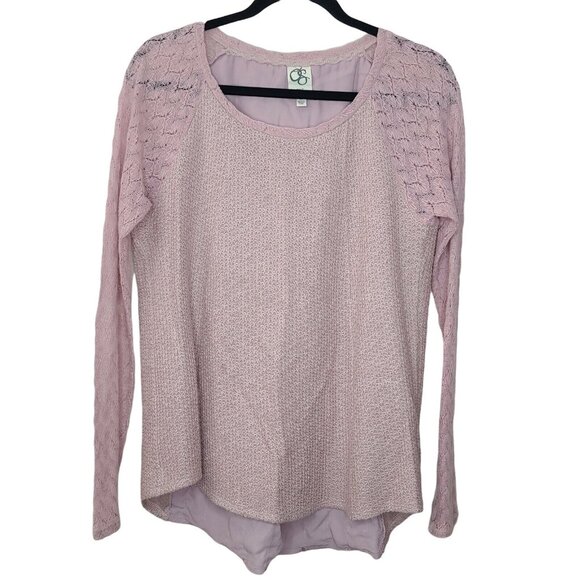 One September Sweater Top Womens Medium Mauve Pink Lace Pleated Long Sleeve - Picture 1 of 12